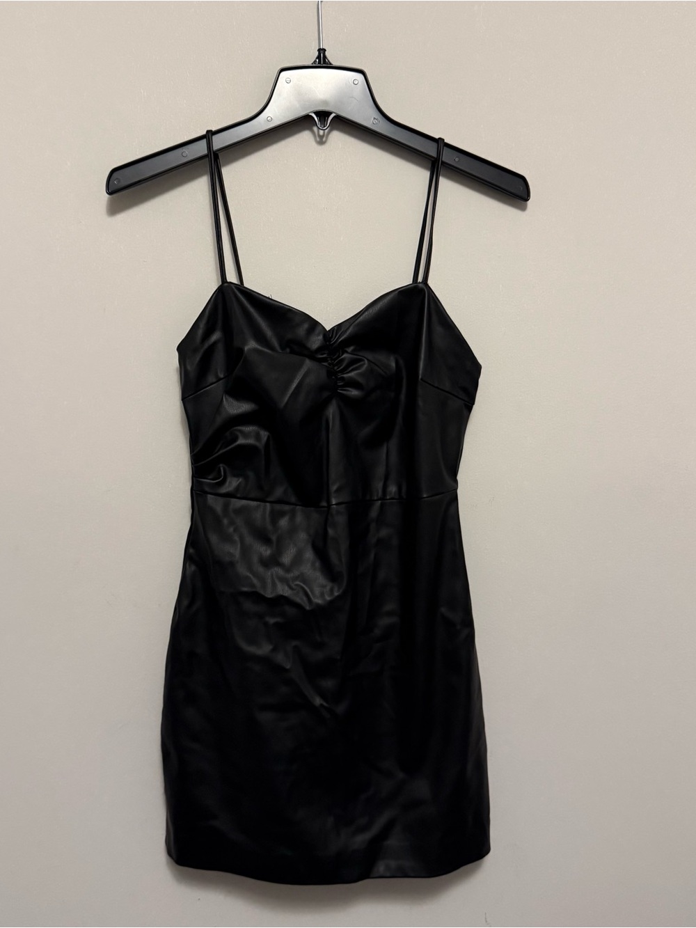 Zara Black Faux Leather Spaghetti-Strap Mini Dress size S